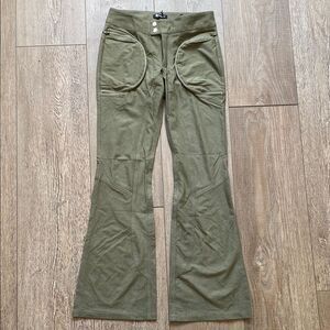 Dolls Kill Brand Generation Kiss Army Green Flared Pants w Zip Pocket Details